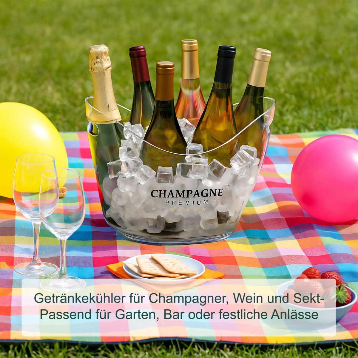 Frapiera transparenta pentru sticle „Champagne Premium”, 8 litri, plastic, Relaxdays - imagine 3