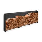 Raft lemne XL exterior cu husa, otel, negru, 110 x 322 x 29 cm, Relaxdays