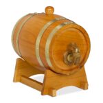 Butoi din lemn pentru vin si whisky – 1,25 litri, folie de aluminiu interioara, maro deschis, Relaxdays