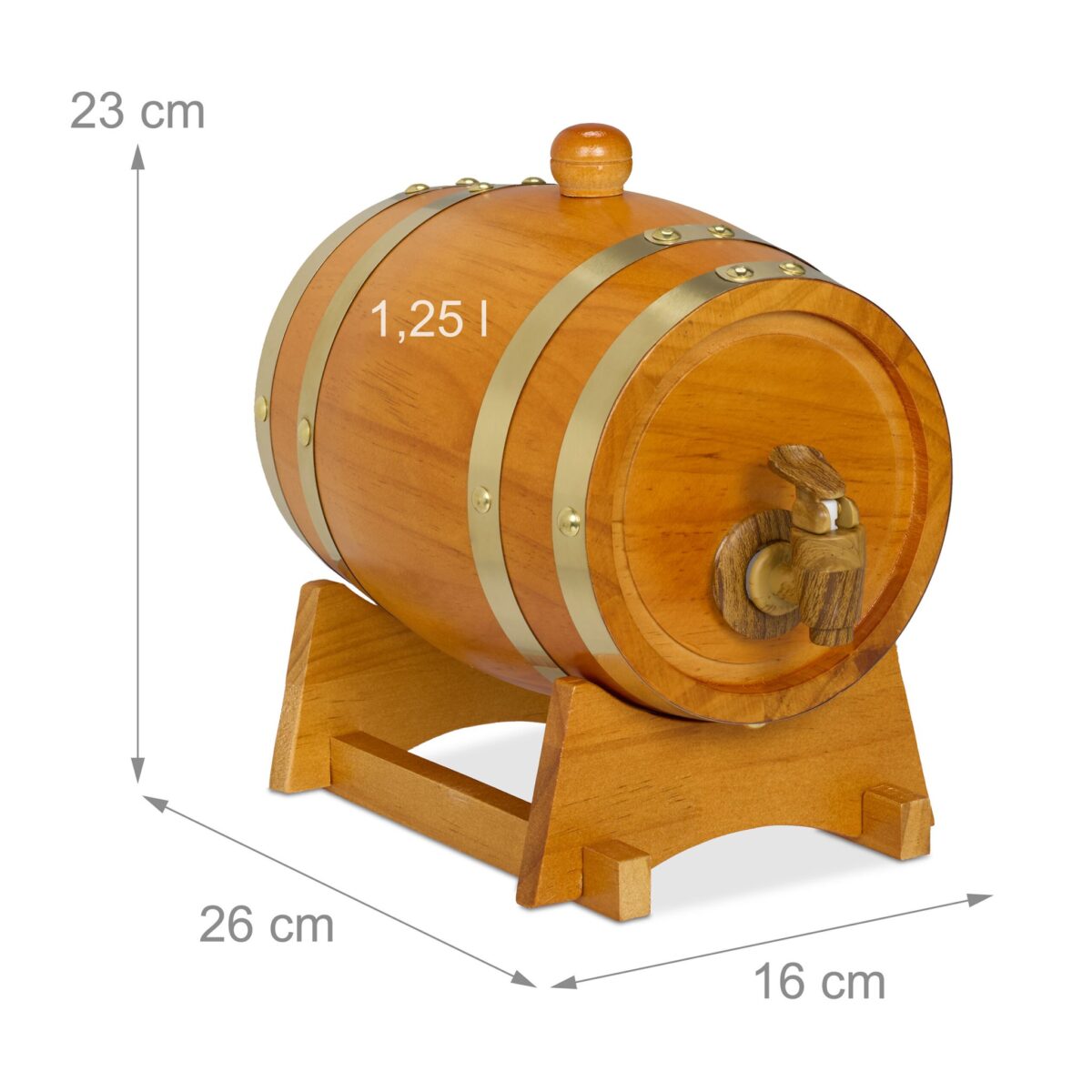 Butoi din lemn pentru vin si whisky – 1,25 litri, folie de aluminiu interioara, maro deschis, Relaxdays - imagine 4