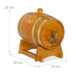 Butoi din lemn pentru vin si whisky – 1,25 litri, folie de aluminiu interioara, maro deschis, Relaxdays - imagine 4