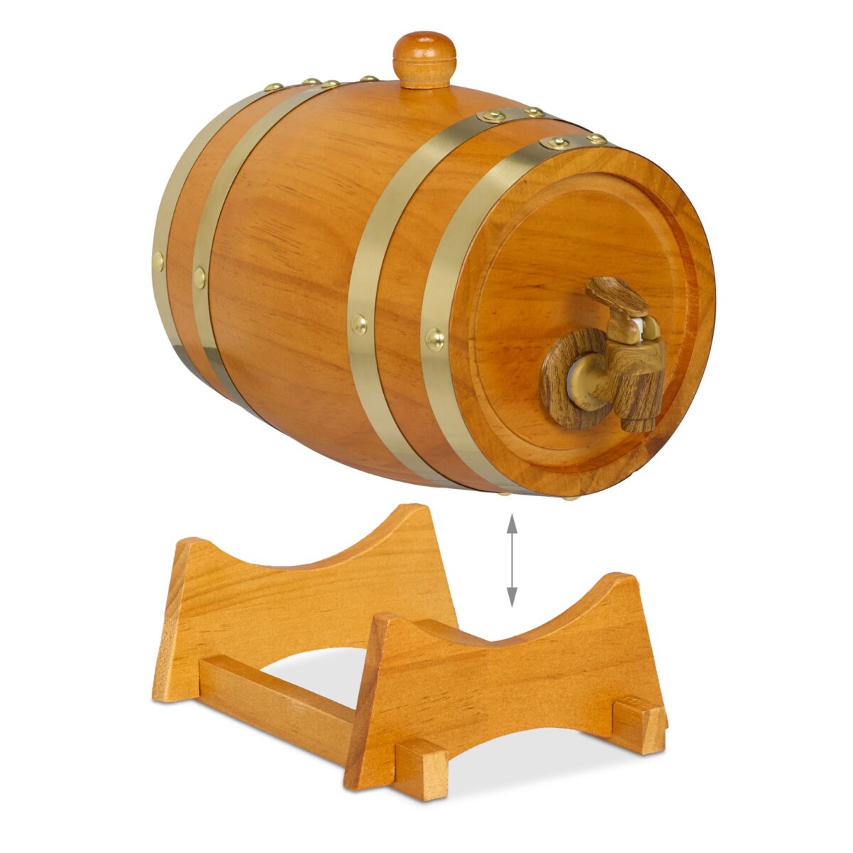 Butoi din lemn pentru vin si whisky – 1,25 litri, folie de aluminiu interioara, maro deschis, Relaxdays - imagine 5
