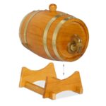Butoi din lemn pentru vin si whisky – 1,25 litri, folie de aluminiu interioara, maro deschis, Relaxdays - imagine 5