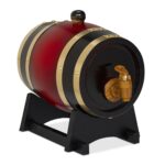 Butoi din lemn pentru vin si whisky – 1,25 litri, folie de aluminiu interioara, negru/rosu, Relaxdays
