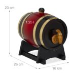 Butoi din lemn pentru vin si whisky – 1,25 litri, folie de aluminiu interioara, negru/rosu, Relaxdays - imagine 3