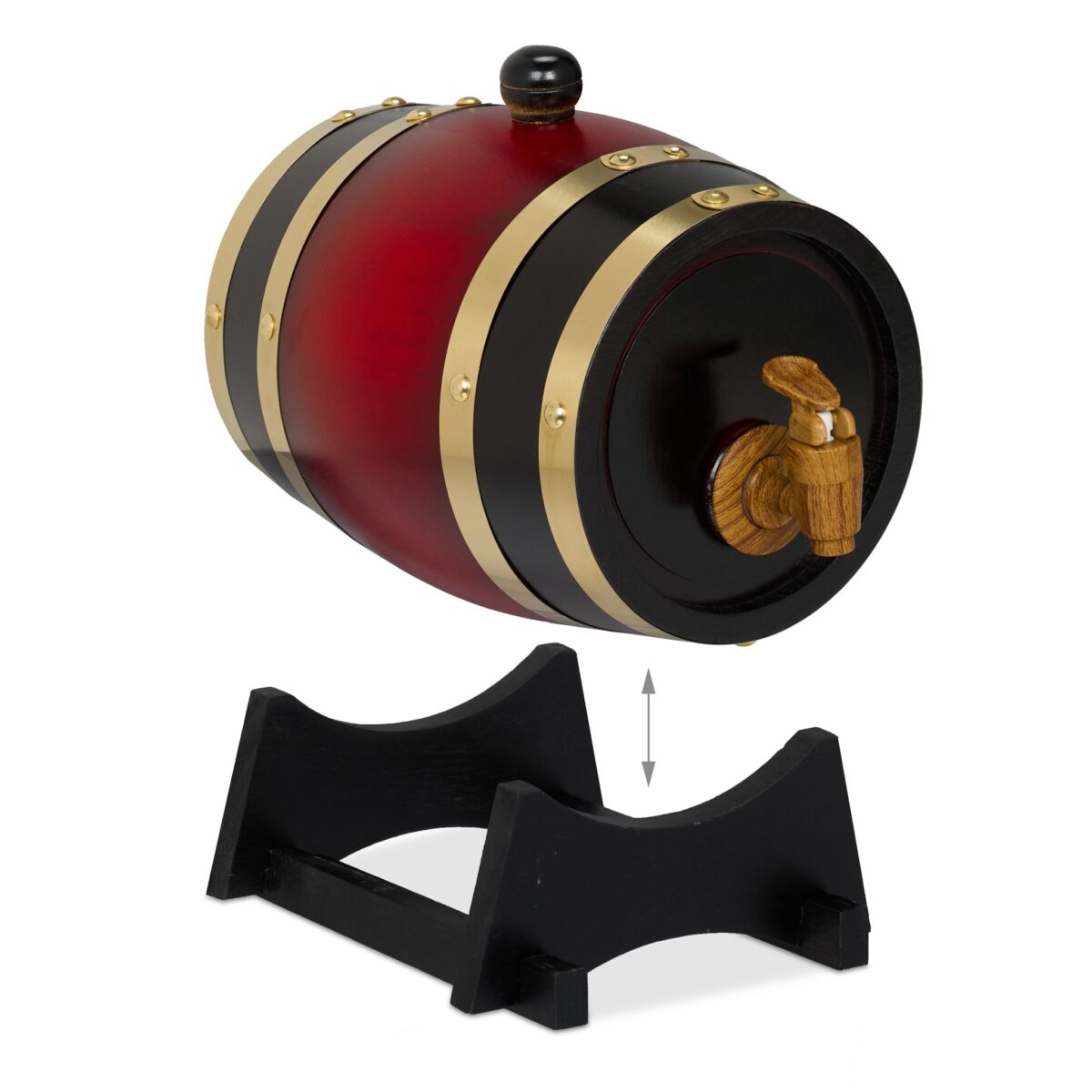 Butoi din lemn pentru vin si whisky – 1,25 litri, folie de aluminiu interioara, negru/rosu, Relaxdays - imagine 4