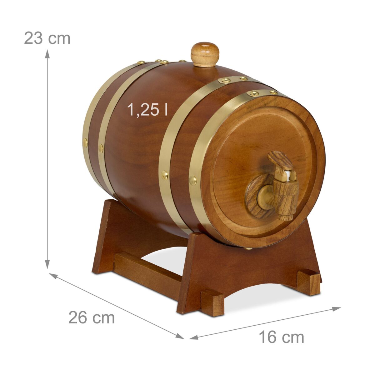 Butoi din lemn pentru vin si whisky – 1,25 litri, folie de aluminiu interioara, maro, Relaxdays - imagine 4