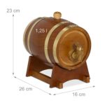 Butoi din lemn pentru vin si whisky – 1,25 litri, folie de aluminiu interioara, maro, Relaxdays - imagine 4