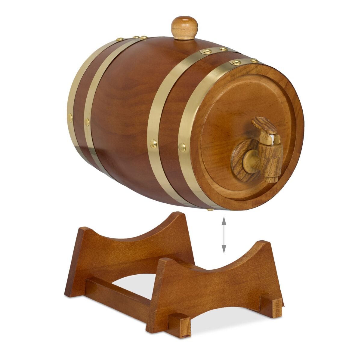 Butoi din lemn pentru vin si whisky – 1,25 litri, folie de aluminiu interioara, maro, Relaxdays - imagine 5