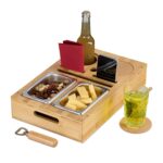 Tava servire cu boluri de inox, suport pentru sticle si pahare, bambus, desfacator sticle, Relaxdays