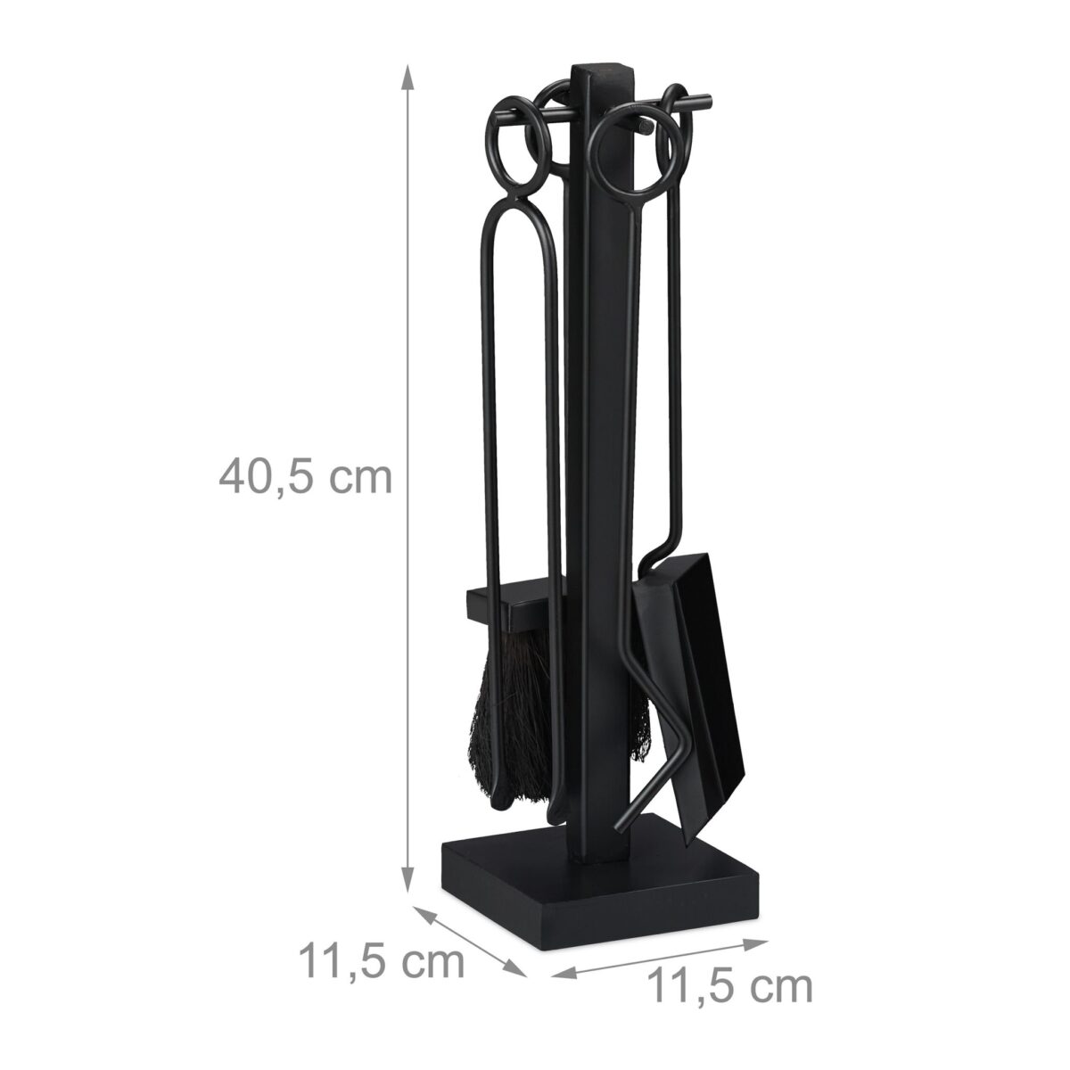 Set de 5 ustensile pentru semineu, lopata pentru cenusa, matura, carlig si cleste, negru, Relaxdays - imagine 4