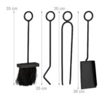 Set de 5 ustensile pentru semineu, lopata pentru cenusa, matura, carlig si cleste, negru, Relaxdays - imagine 5