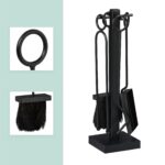 Set de 5 ustensile pentru semineu, lopata pentru cenusa, matura, carlig si cleste, negru, Relaxdays - imagine 7