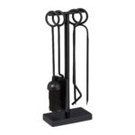 Set de 5 ustensile pentru semineu, lopata, matura, carlig si cleste, negru, Relaxdays