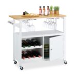 Mobilier cu suport pentru sticle de vin si pahare, dulapior, blat din bambus, alb, Relaxdays