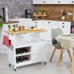 Mobilier cu suport pentru sticle de vin si pahare, dulapior, blat din bambus, alb, Relaxdays - imagine 2