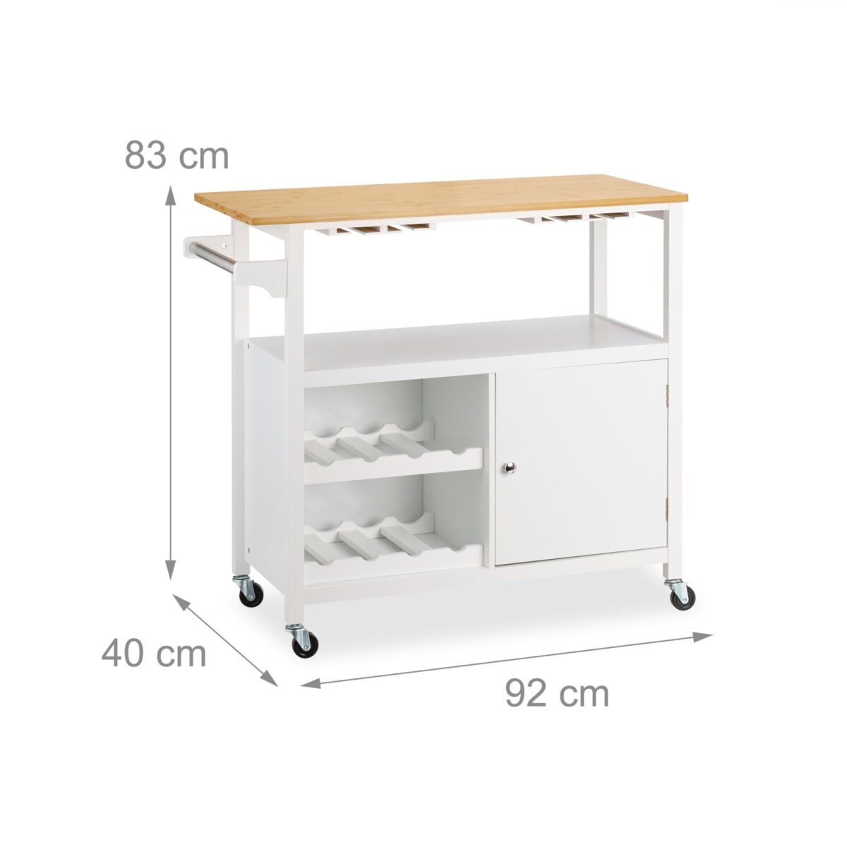 Mobilier cu suport pentru sticle de vin si pahare, dulapior, blat din bambus, alb, Relaxdays - imagine 4