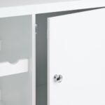 Mobilier cu suport pentru sticle de vin si pahare, dulapior, blat din bambus, alb, Relaxdays - imagine 5