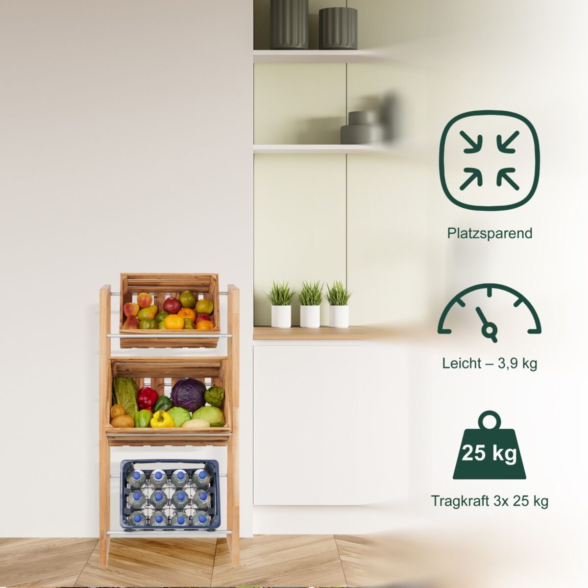 Raft pentru ladite, sustinere 75 kg, lemn de nuc/fier, 112 x 58 x 32 cm, Relaxdays - imagine 8