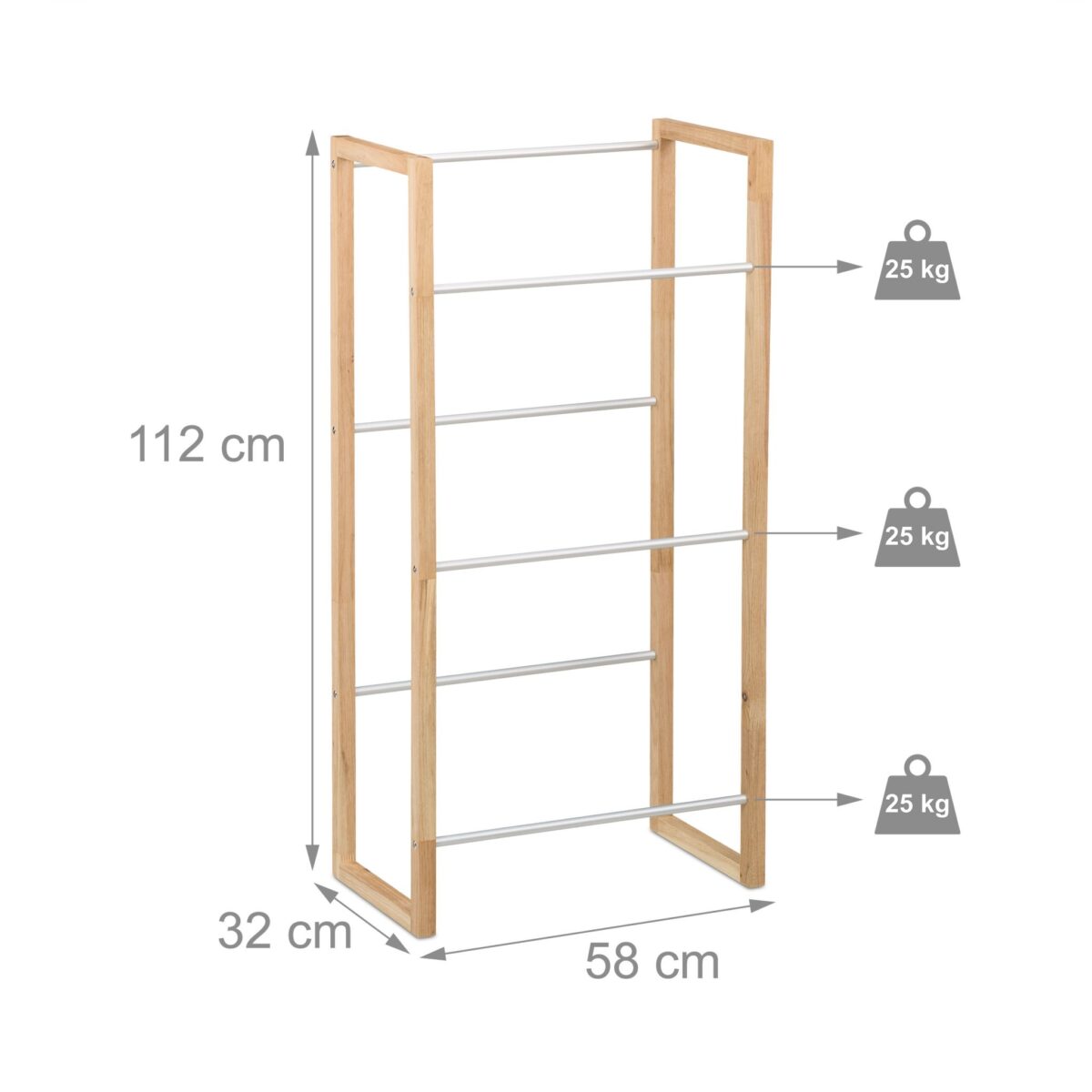 Raft pentru ladite, sustinere 75 kg, lemn de nuc/fier, 112 x 58 x 32 cm, Relaxdays - imagine 3