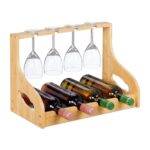 Raft pentru vin cu suport pentru pahare, din bambus, natur, Relaxdays
