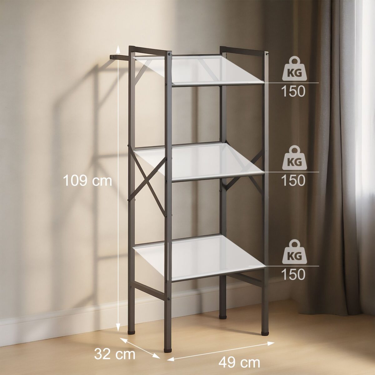 Raft pentru ladite, sustinere 150 kg, otel, negru, 109 x 49 x 32 cm, Relaxdays - imagine 4