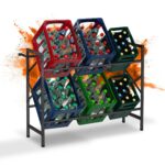 Raft depozitare pentru lazi, otel, sustinere totala 300 kg, negru, Relaxdays