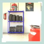 Raft pentru anvelope, din otel, capacitate 8 anvelope, Polita din MDF, albastru, Relaxdays - imagine 3