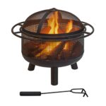 Vatra de foc pentru terasa, carlig foc inclus, din otel, negru, 52 x 60 cm, Relaxdays