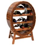 Suport pentru sticle de vin, design butoi, capacitate 12 sticle, lemn de salcam, maro, Casaria
