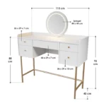 Masa de machiaj Samira – cu oglinda Touch-LED si 5 sertare, alb, picioare aurii, MDF, ArtLife - imagine 3