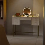 Masa de machiaj Samira – cu oglinda Touch-LED si 5 sertare, alb, picioare aurii, MDF, ArtLife - imagine 2