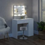 Masuta de machiaj "Diana" cu taburet - becuri LED, sertar, dulapior, rafturi, alba, PAL, ArtLife - imagine 10