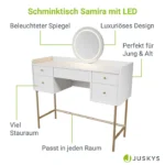Masa de machiaj Samira – cu oglinda Touch-LED si 5 sertare, alb, picioare aurii, MDF, ArtLife - imagine 10