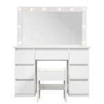 Masa de machiaj cu oglinda si scaun "Emma", LED, 7 sertare, alba, PAL, 108 x 41 x 140 cm, ArtLife - imagine 6