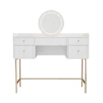 Masa de machiaj Samira – cu oglinda Touch-LED si 5 sertare, alb, picioare aurii, MDF, ArtLife - imagine 7