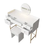 Masa de machiaj Samira cu scaun – cu oglinda Touch-LED si 5 sertare, alb, picioare aurii, MDF, ArtLife - imagine 5