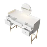 Masa de machiaj Samira – cu oglinda Touch-LED si 5 sertare, alb, picioare aurii, MDF, ArtLife - imagine 6