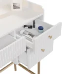 Masa de machiaj Samira cu scaun – cu oglinda Touch-LED si 5 sertare, alb, picioare aurii, MDF, ArtLife - imagine 4