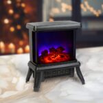 Semineu electric Bewello, 900/1800W, efect LED de flacara, incalzitor radiant, portabil, 36 x 21,5 x 36 cm, negru - imagine 2