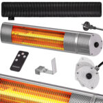 Incalzitor terasa exterior MONZANA 2000W – infrarosu, Low-Glare, IP55, 3 trepte, telecomanda, Argintiu