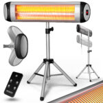 Radiator infrarosu exterior MONZANA 2500W – incalzitor electric cu picior reglabil si telecomanda, Argintiu