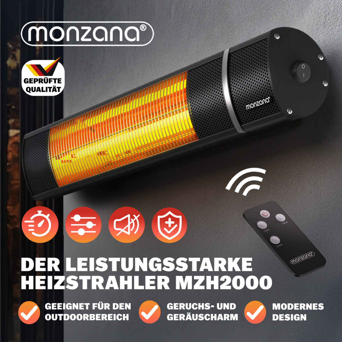 Incalzitor terasa exterior MONZANA 2000W – infrarosu, Low-Glare, IP55, 3 trepte, telecomanda - imagine 9