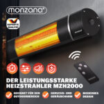 Incalzitor terasa exterior MONZANA 2000W – infrarosu, Low-Glare, IP55, 3 trepte, telecomanda - imagine 9