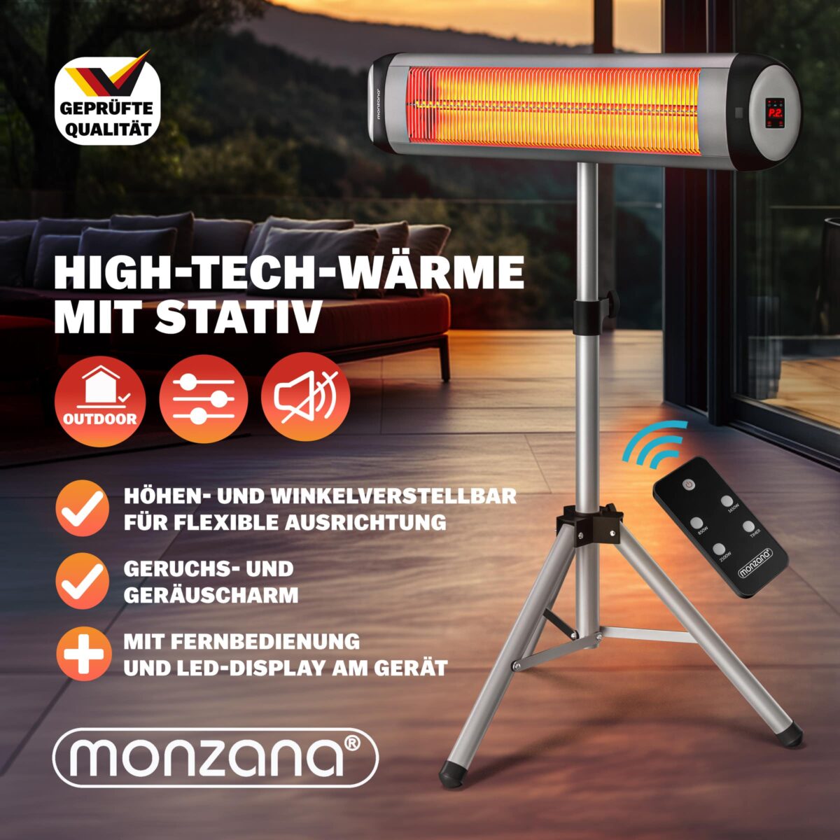 Radiator infrarosu exterior MONZANA 2500W – incalzitor electric cu picior reglabil si telecomanda, Argintiu - imagine 9