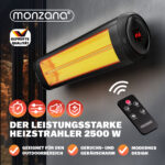 Incalzitor infrarosu exterior electric 2500W MONZANA, telecomanda, 3 trepte, unghi reglabil, IP34, Negru - imagine 5