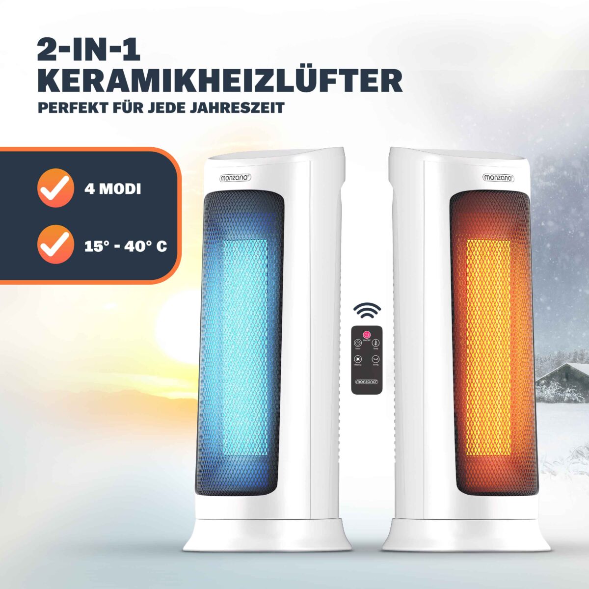Incalzitor Ceramic Alb 2000W cu Oscilatie, Telecomanda si Timer, 4 trepte, Display, Monzana® - imagine 2