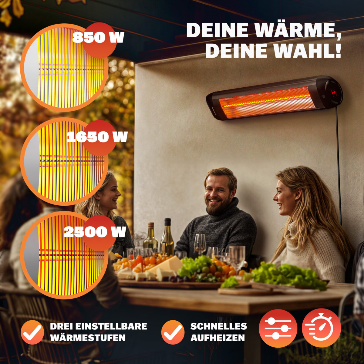 Incalzitor infrarosu exterior electric 2500W MONZANA, telecomanda, 3 trepte, unghi reglabil, IP34, Negru - imagine 2