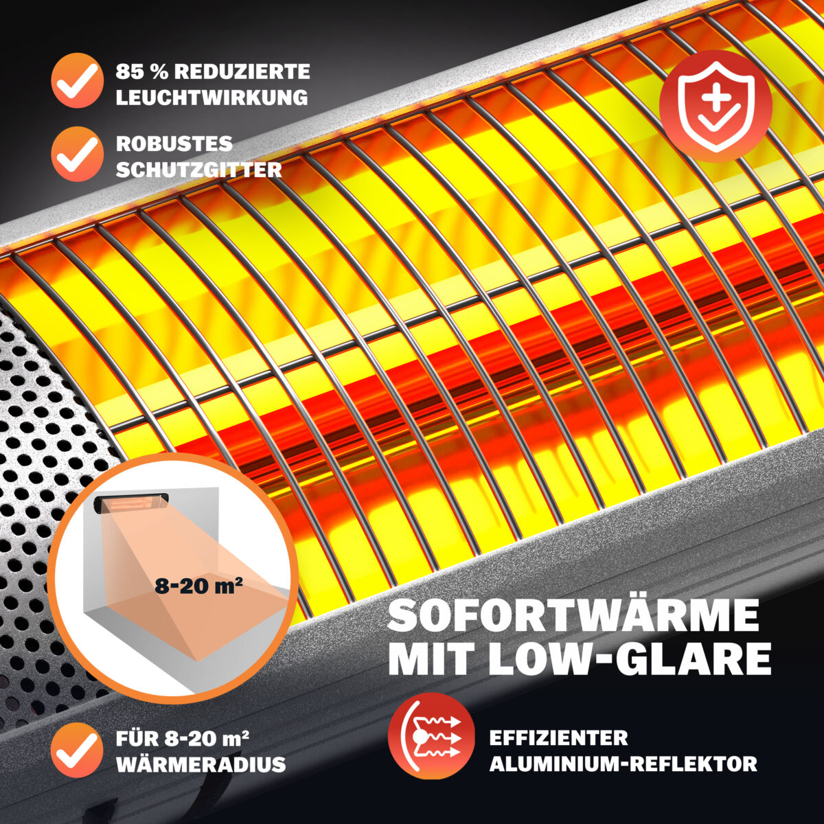 Incalzitor terasa exterior MONZANA 2000W – infrarosu, Low-Glare, IP55, 3 trepte, telecomanda, Argintiu - imagine 7