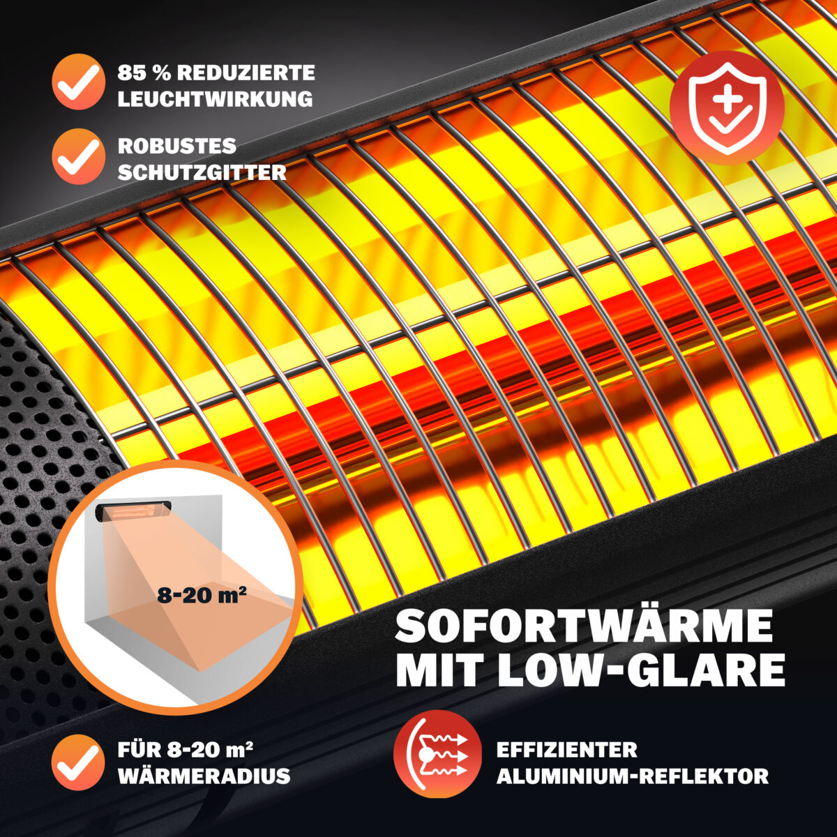 Incalzitor terasa exterior MONZANA 2000W – infrarosu, Low-Glare, IP55, 3 trepte, telecomanda - imagine 7
